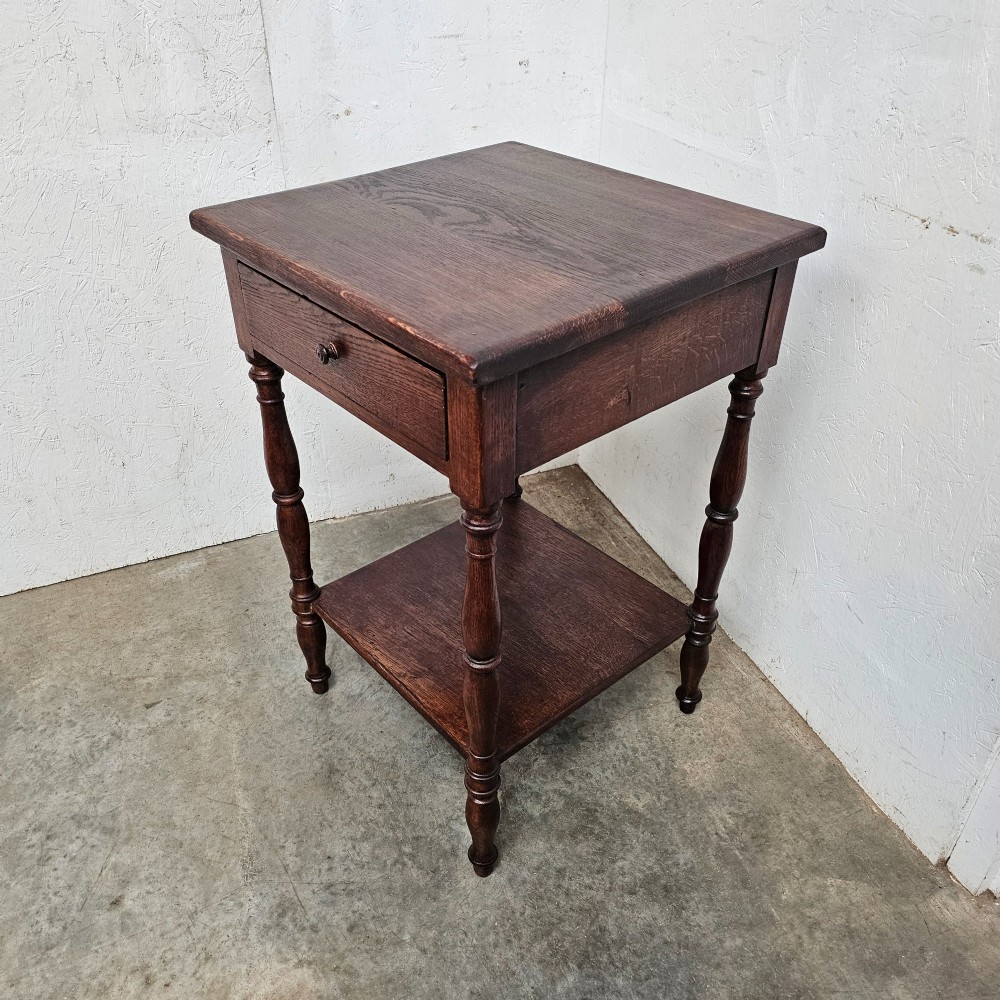 Two-Tier French Oak Lamp Table With Drawer View III