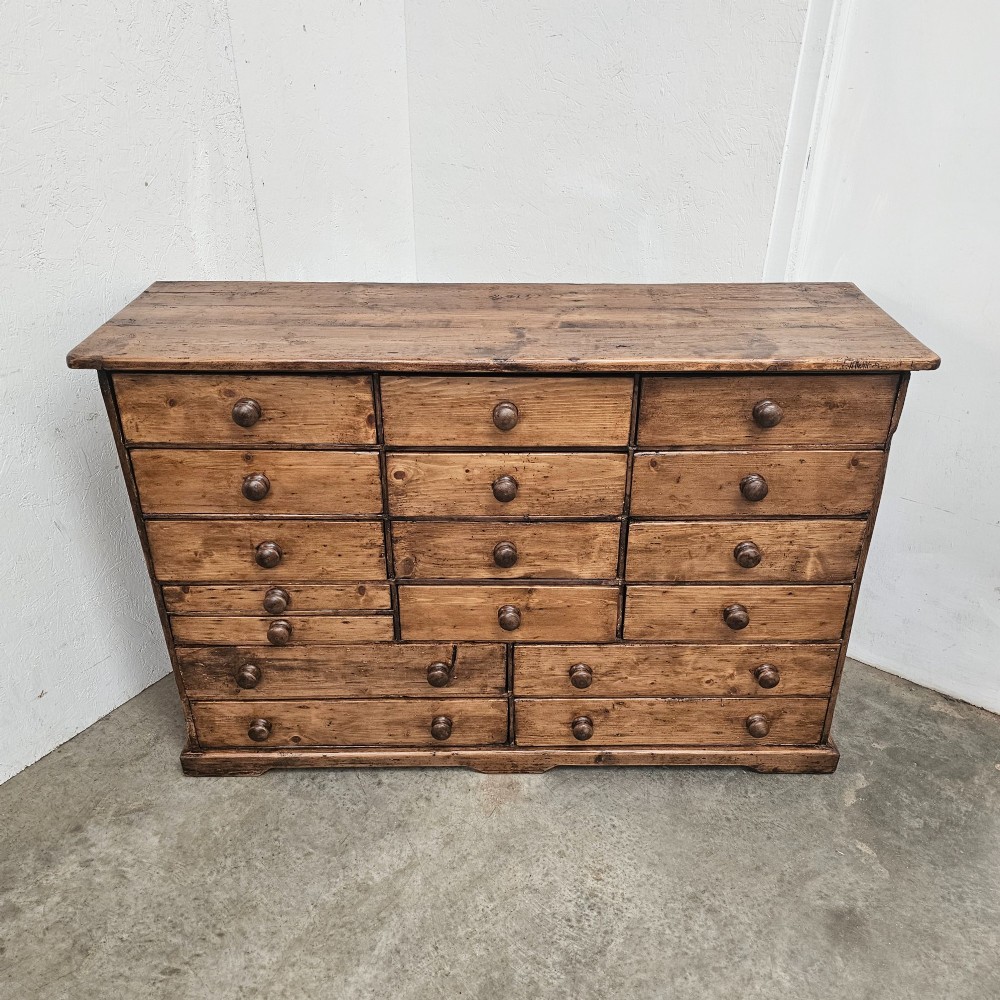 English Pine Bank Of 17 Drawers View V