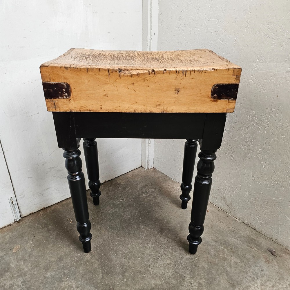French Beech Butchers Block On Turned Leg Base