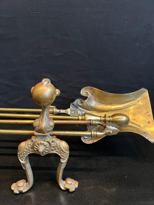ANTIQUE BRASS FIRESIDE TOOLS DOGS - ADDITIONAL PHOTO 2