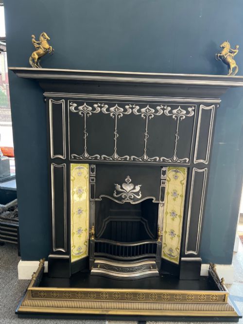 ART NOUVEAU CAST IRON TILED FIREPLACE