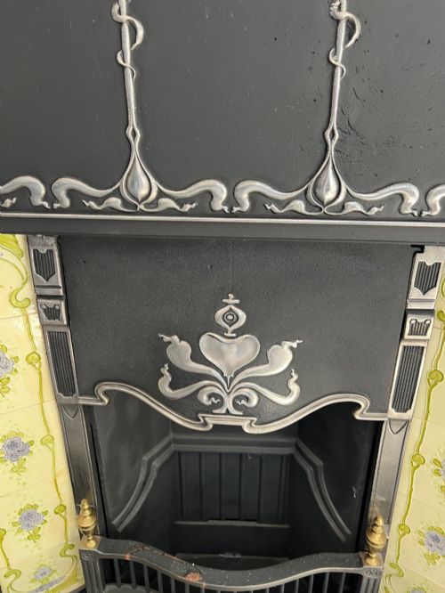 ART NOUVEAU CAST IRON TILED FIREPLACE - ADDITIONAL PHOTO 1