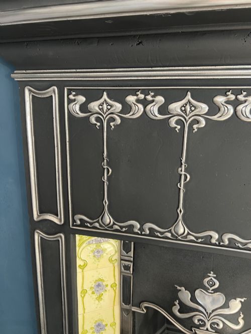 ART NOUVEAU CAST IRON TILED FIREPLACE - ADDITIONAL PHOTO 2