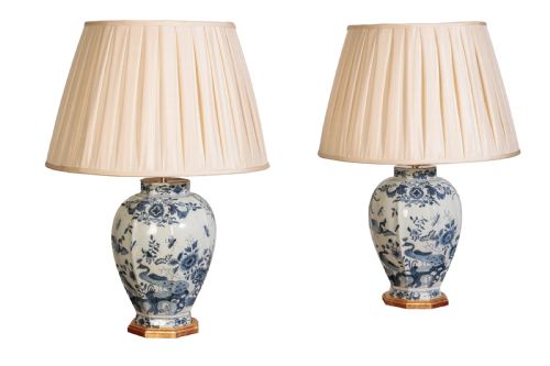pair of 19th century delft blue and white vases converted to lamps circa 1840 - CATEGORY: ANTIQUE LIGHTING - DATED 19TH CENTURY