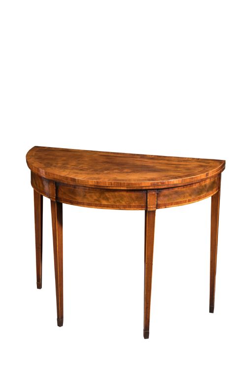 george iii mahogany crossbanded demilune card table circa 1790 - CATEGORY: ANTIQUE TABLES - DATED 18TH CENTURY