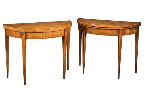 NEAR PAIR OF GEORGE III DEMI LUNE MAHOGANY CARD TABLES CIRCA 1790 - ADDITIONAL PHOTO 1