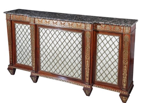 fine regency rosewood and brass inlaid breakfront chiffonier circa 1820 - CATEGORY: ANTIQUE SIDEBOARDS - DATED REGENCY