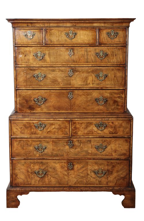 george ii walnut and feather banded tallboy circa 1720 - CATEGORY: ANTIQUE CUPBOARDS - DATED 18TH CENTURY