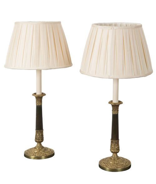 pair of regency bronze gilt candlestick lamps circa 1820 - CATEGORY: ANTIQUE LIGHTING - DATED REGENCY