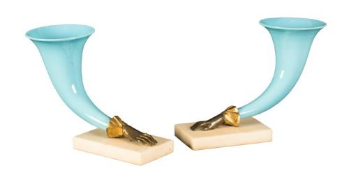 pair of regency glass cornucopia on marble bases circa 1830 - CATEGORY: ANTIQUE GLASS - DATED REGENCY