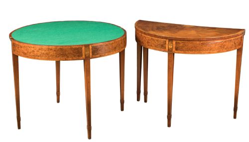 A FINE PAIR OF GEORGE III MAHOGANY DEMILUNE CARD TABLES CIRCA 1790 - ADDITIONAL PHOTO 1