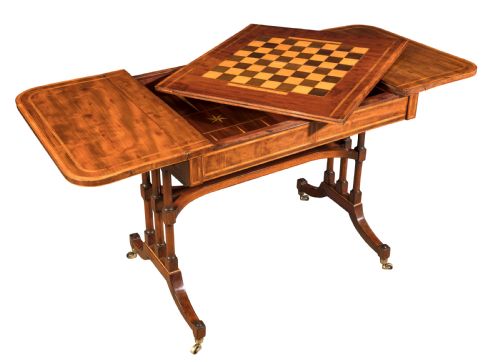 A GOOD GEORGE III MAHOGANY SOFA BACKGAMMON CHESS TABLE CIRCA 1810 - ADDITIONAL PHOTO 2