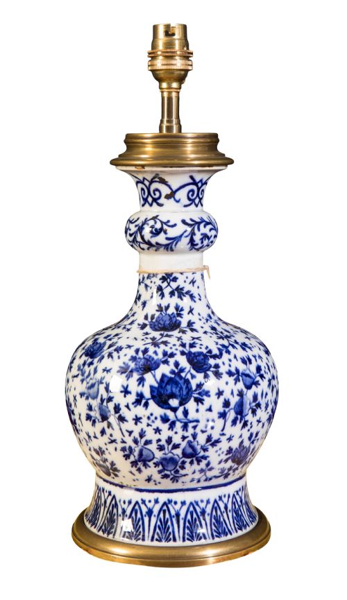 late 19th century blue white vase converted to lamp circa 1890 - CATEGORY: ANTIQUE LIGHTING - DATED 1890