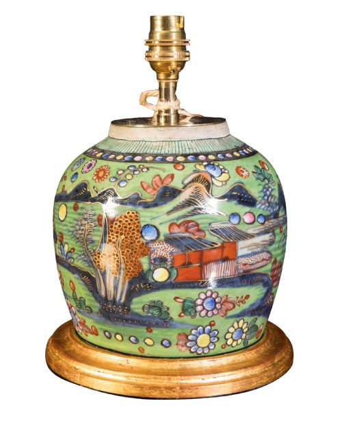 small late 18th century chinese green ginger jar with shade circa 1800 - CATEGORY: ANTIQUE LIGHTING - DATED 1800
