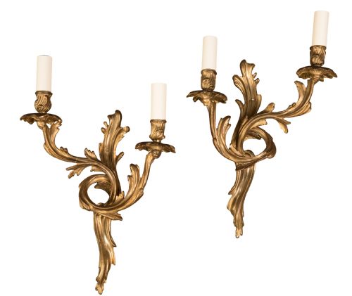 french gilt brass wall lights circa 1930 - CATEGORY: ANTIQUE LIGHTING - DATED 1930
