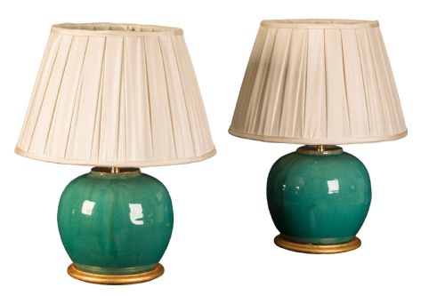 pair of 20th century celadon ginger jars converted to lamps circa 1920 - CATEGORY: ANTIQUE LIGHTING - DATED 1920