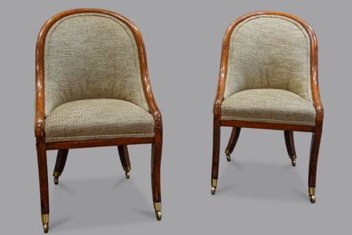 PAIR OF REGENCY MAHOGANY AND GILT SLIPPER CHAIRS BY J KENDELL ON SABRE LEGS - ADDITIONAL PHOTO 1