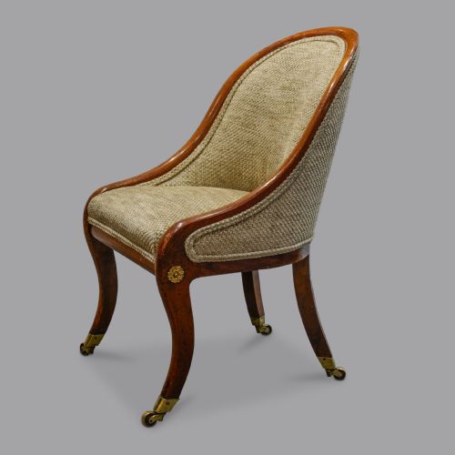 PAIR OF REGENCY MAHOGANY AND GILT SLIPPER CHAIRS BY J KENDELL ON SABRE LEGS - ADDITIONAL PHOTO 2