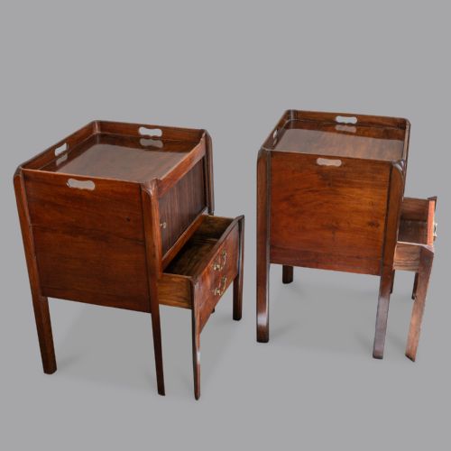 A GOOD PAIR OF GEORGE III MAHOGANY TAMBOUR FRONT TRAY TOP COMMODES - ADDITIONAL PHOTO 1