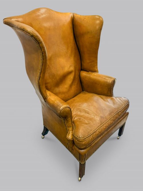 GEORGE III WING CHAIR IN LEATHER CIRCA 1800 - ADDITIONAL PHOTO 1