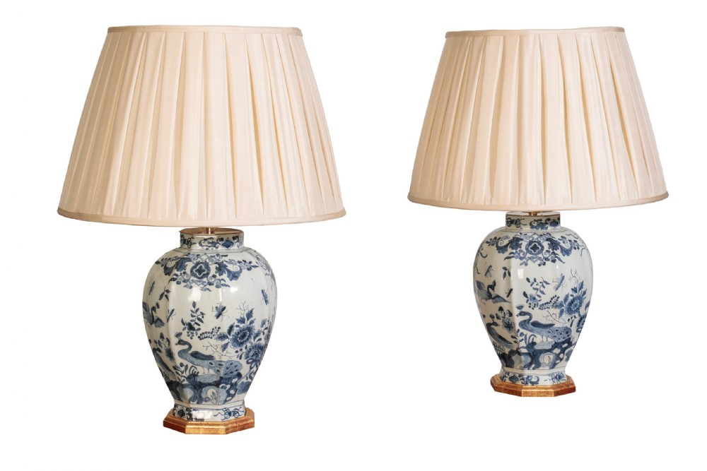 Pair of 19th century Delft blue and white vases converted to lamps. Circa 1840