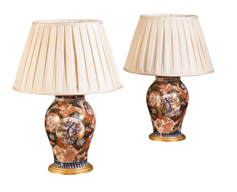 Pair of Imari vases with shades. Circa 1890