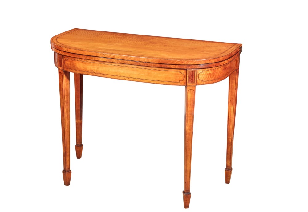 George III satinwood D-shaped card table. Circa 1790
