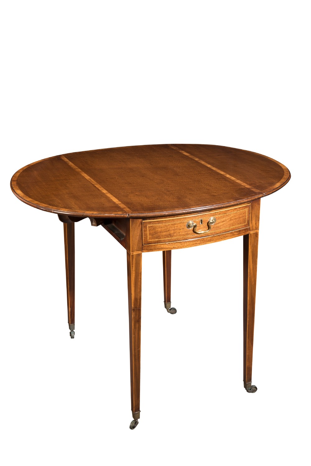 George III mahogany oval fiddleback Pembroke table. Circa 1790