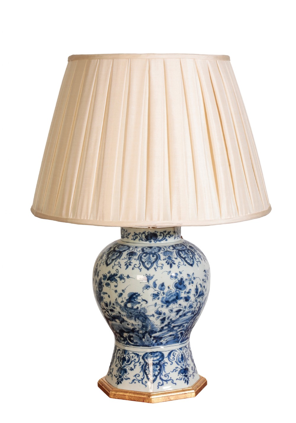 Large 19th century Delft blue and white vase converted to a lamp. Circa 1860