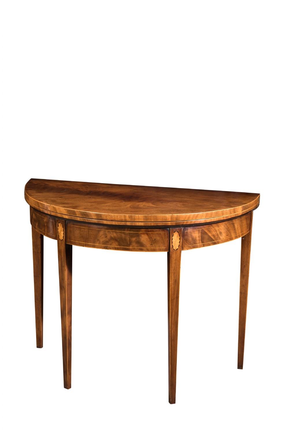 George III mahogany demi-lune card table. Circa 1790