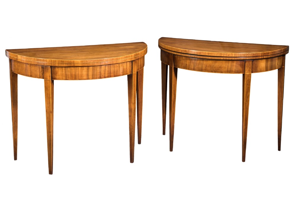 Near pair of George III demi lune mahogany card tables. Circa 1790 View II