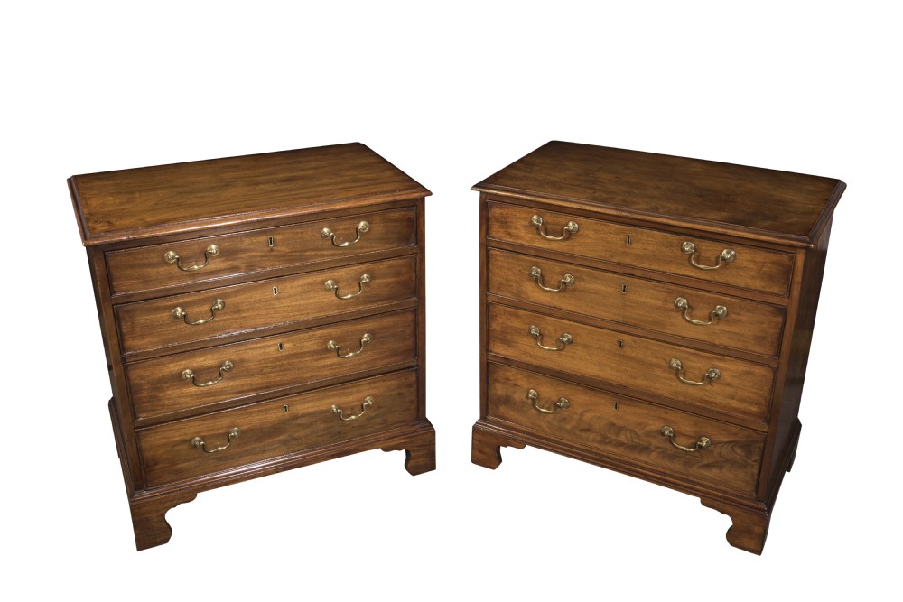 Near pair of small George III mahogany chests of drawers. Circa 1770