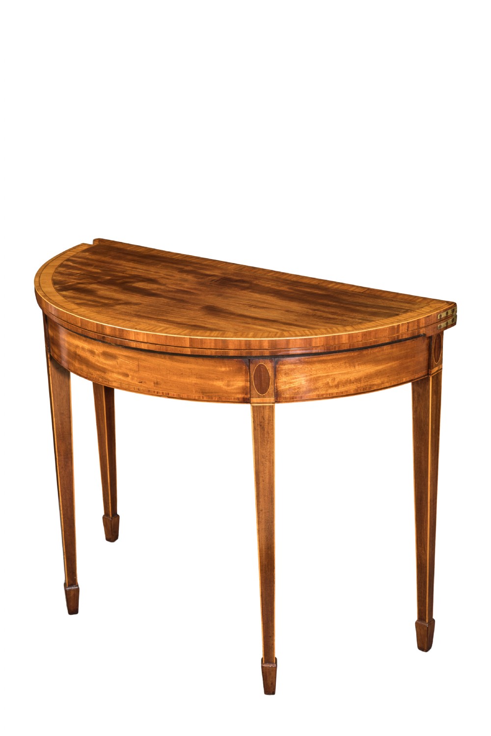 George III mahogany demi-lune card table. Circa 1790. View II