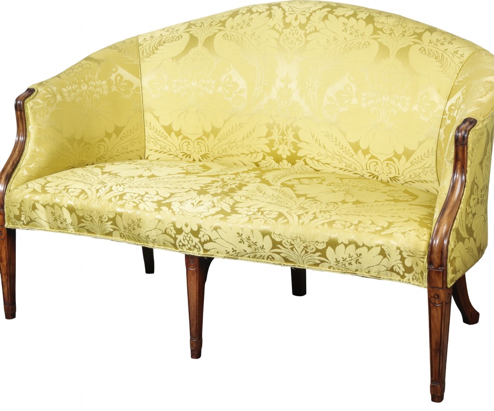 Hepplewhite mahogany small camel back sofa. Circa 1770