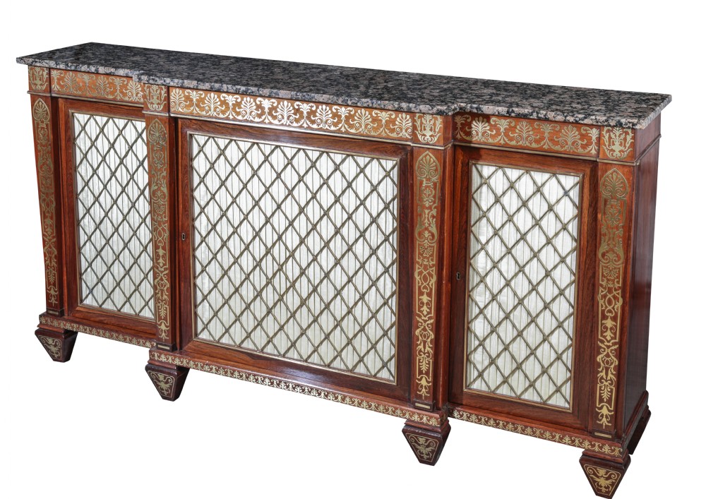 Fine Regency rosewood and brass inlaid breakfront chiffonier Circa 1820