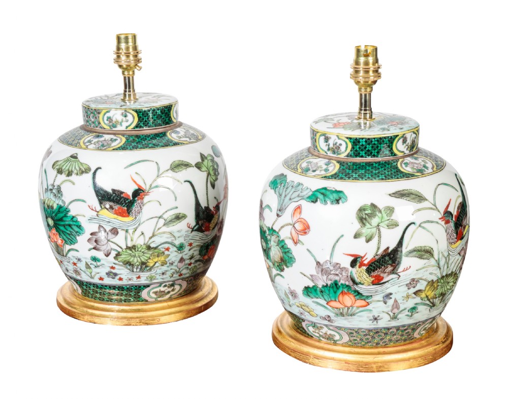 Pair of 19th century Chinese ginger jars converted to lamps. Circa 1860