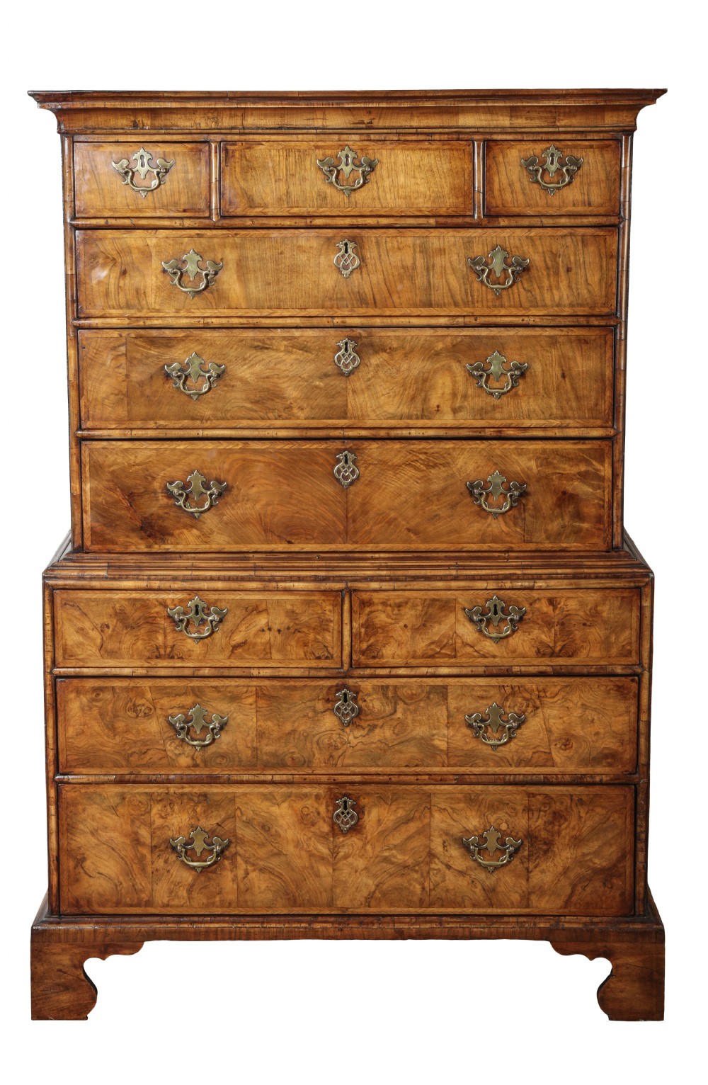 George II walnut and feather banded tallboy. Circa 1720