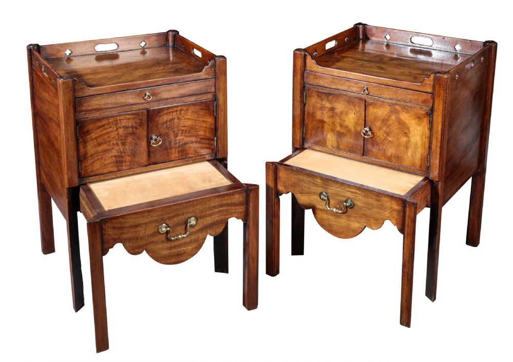Near pair of George III mahogany tray top commodes. Circa 1770
