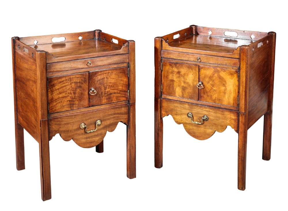 Near pair of George III mahogany tray top commodes. Circa 1770 View II