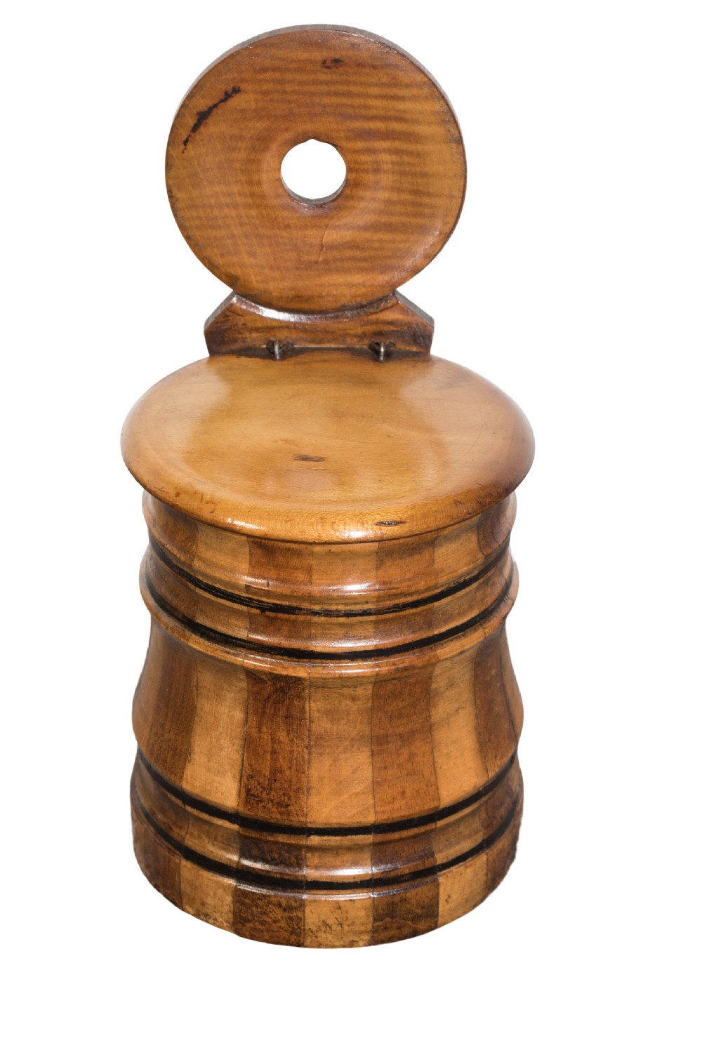 Early 19th century mahogany and beech salt box. Circa 1820