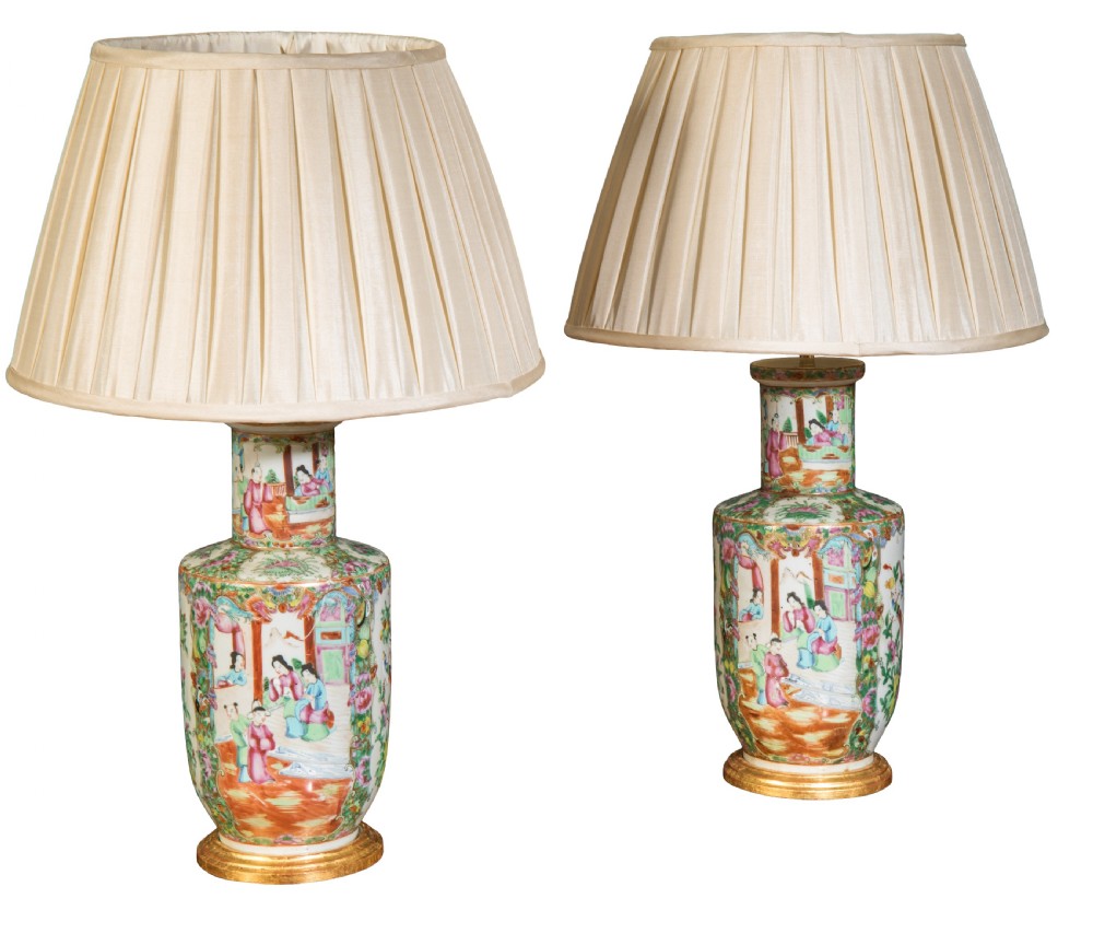 Pair of small late 19th century Canton vases and shades. Circa 1890