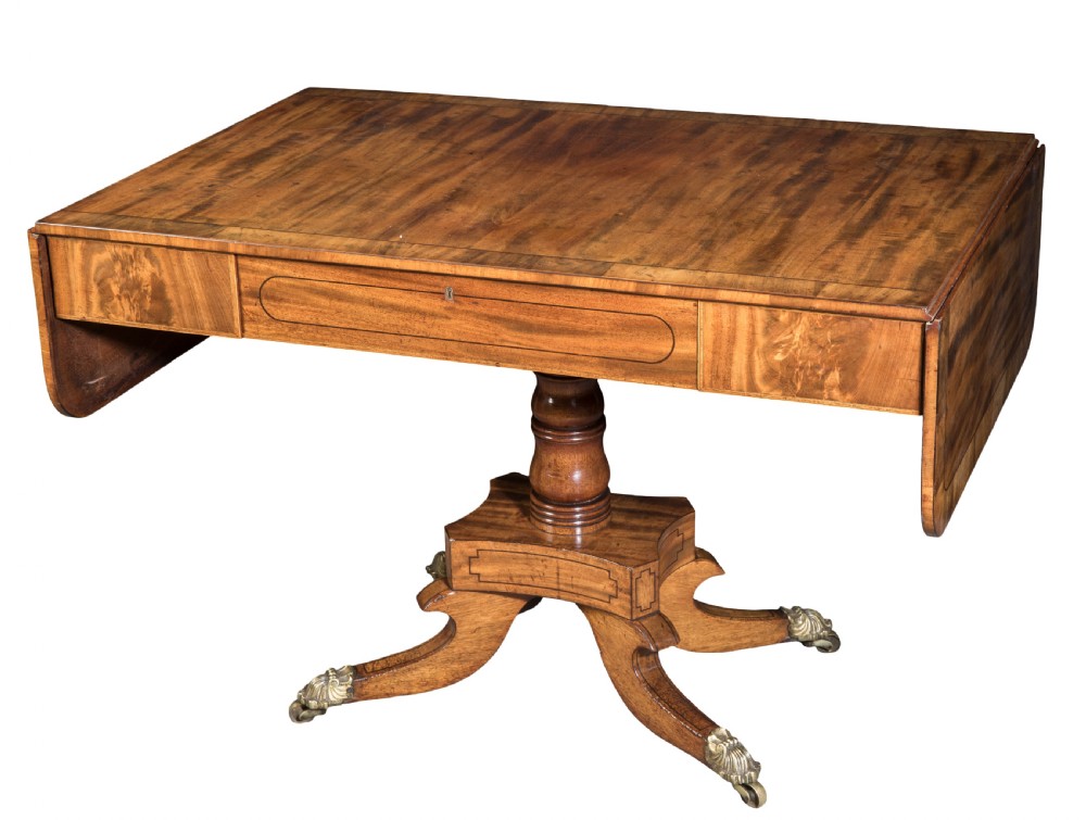 A good Regency mahogany middle pedestal sofa table. Circa 1820