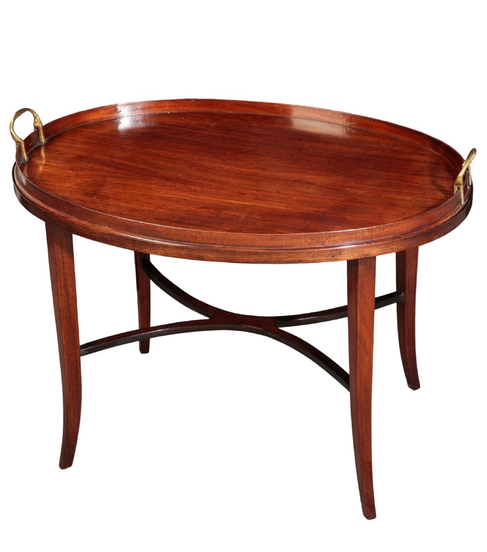 George III mahogany tray on later base. Circa 1800