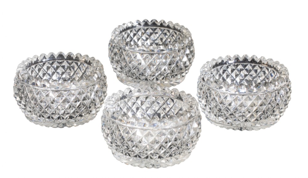 Set of four late 19th century glass salts. Circa 1860