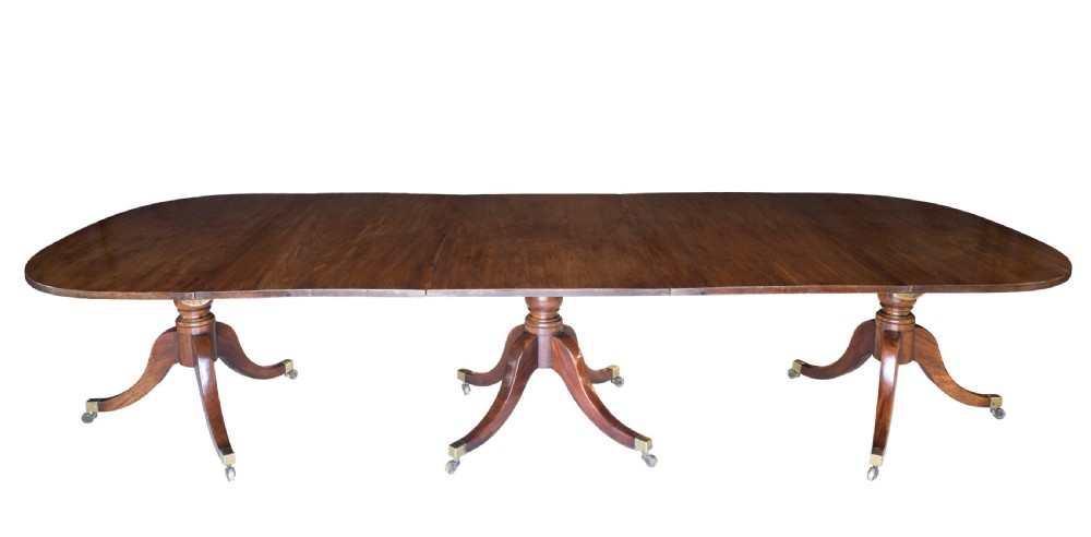 George III mahogany three pillar dining table. circa 1810