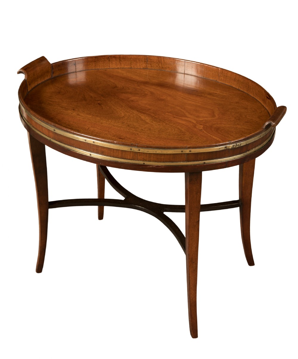 George III mahogany oval brass bound tray. Circa 1800
