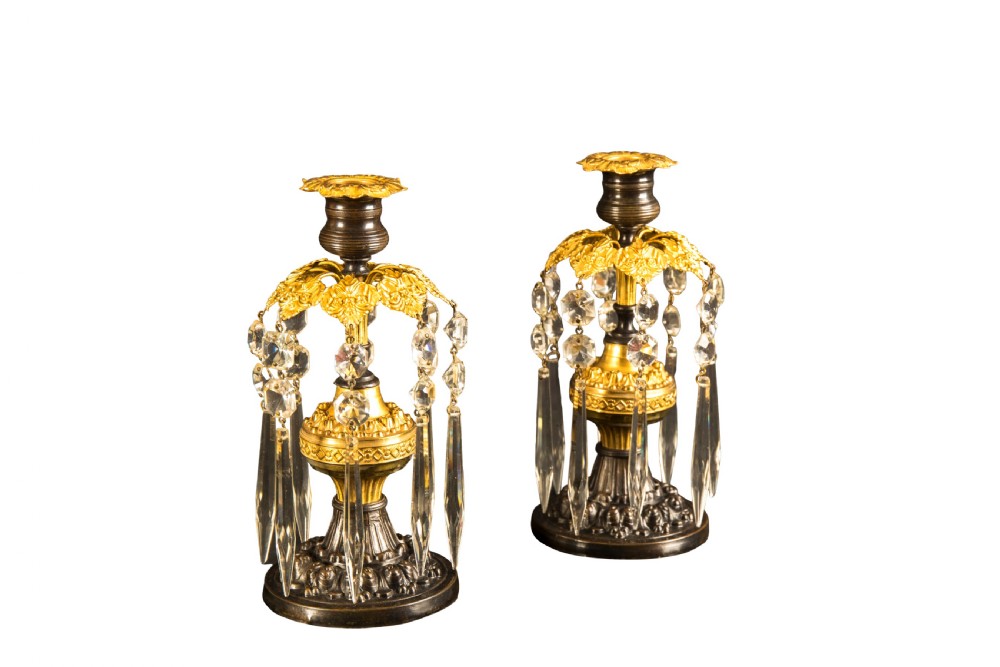 Pair of Regency bronze and gilt lustres. Circa 1825