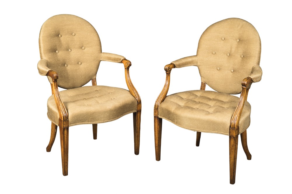 Pair of Hepplewhite open armchairs. Circa 1780