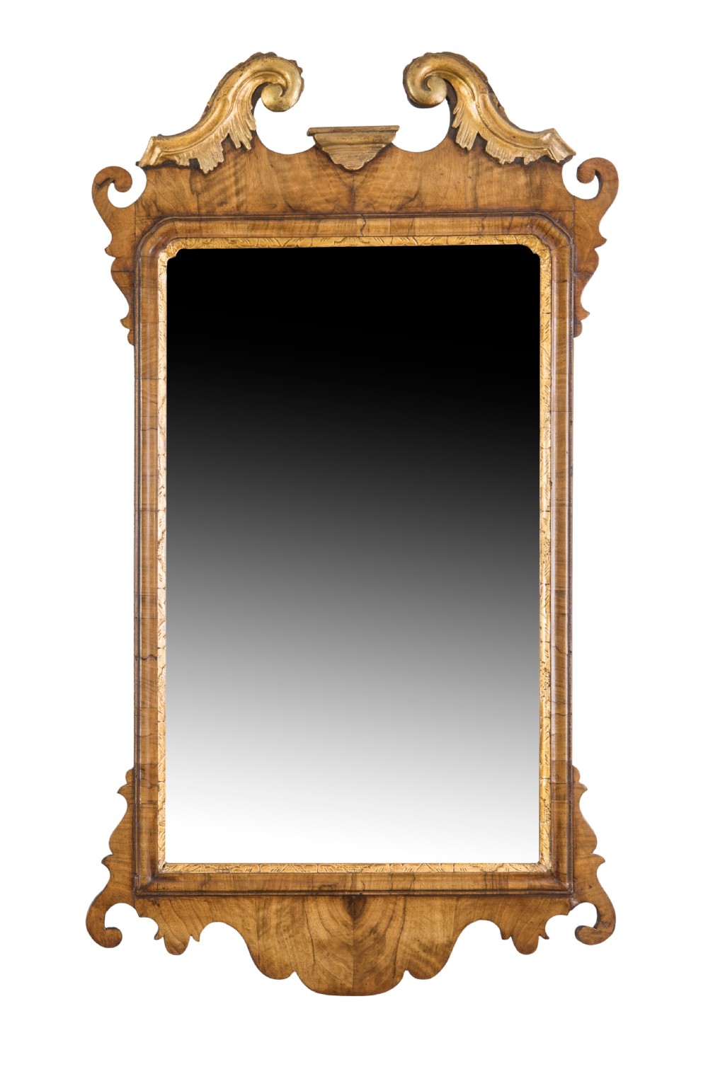 George II walnut and gilt mirror. Circa 1730