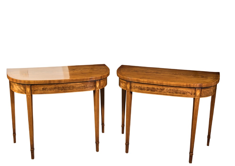 Good pair of George III mahogany D-shaped card tables. Circa 1790